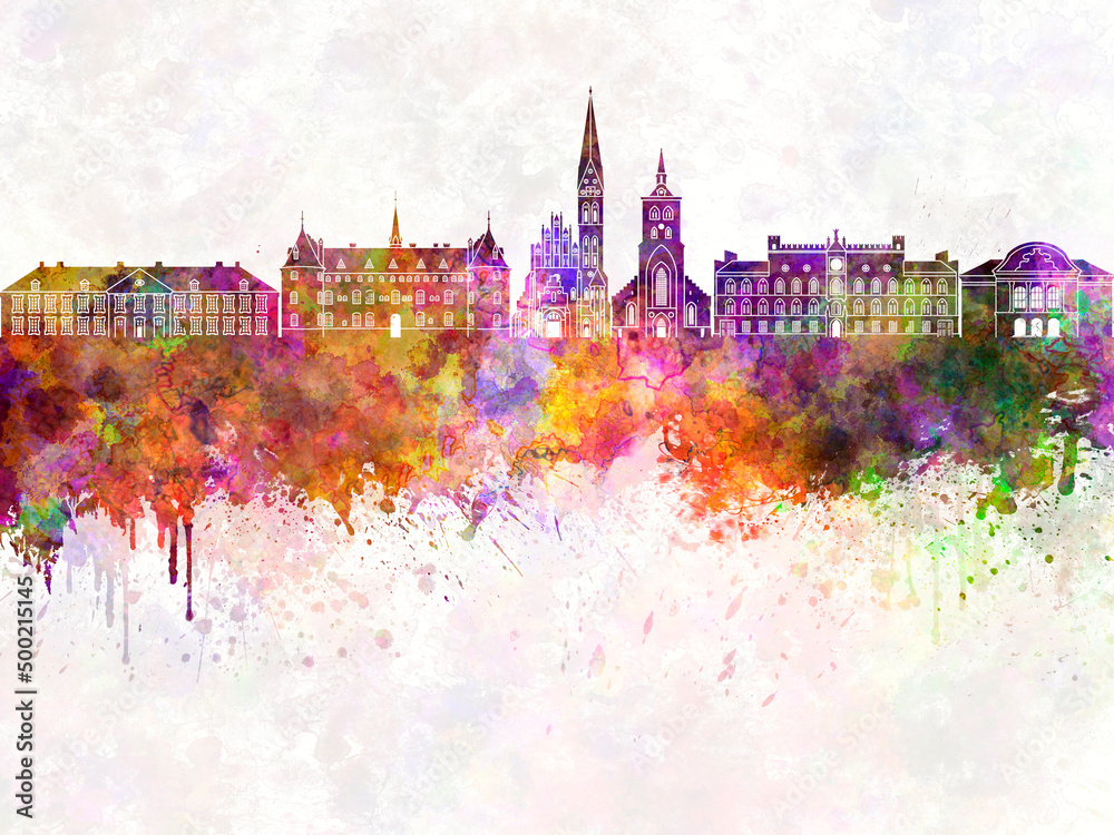 Odense skyline in watercolor background