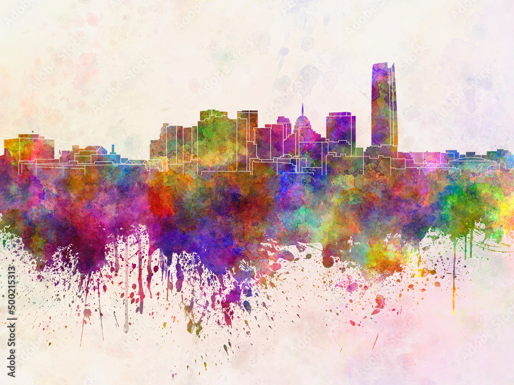 Fototapeta premium Oklahoma skyline in watercolor