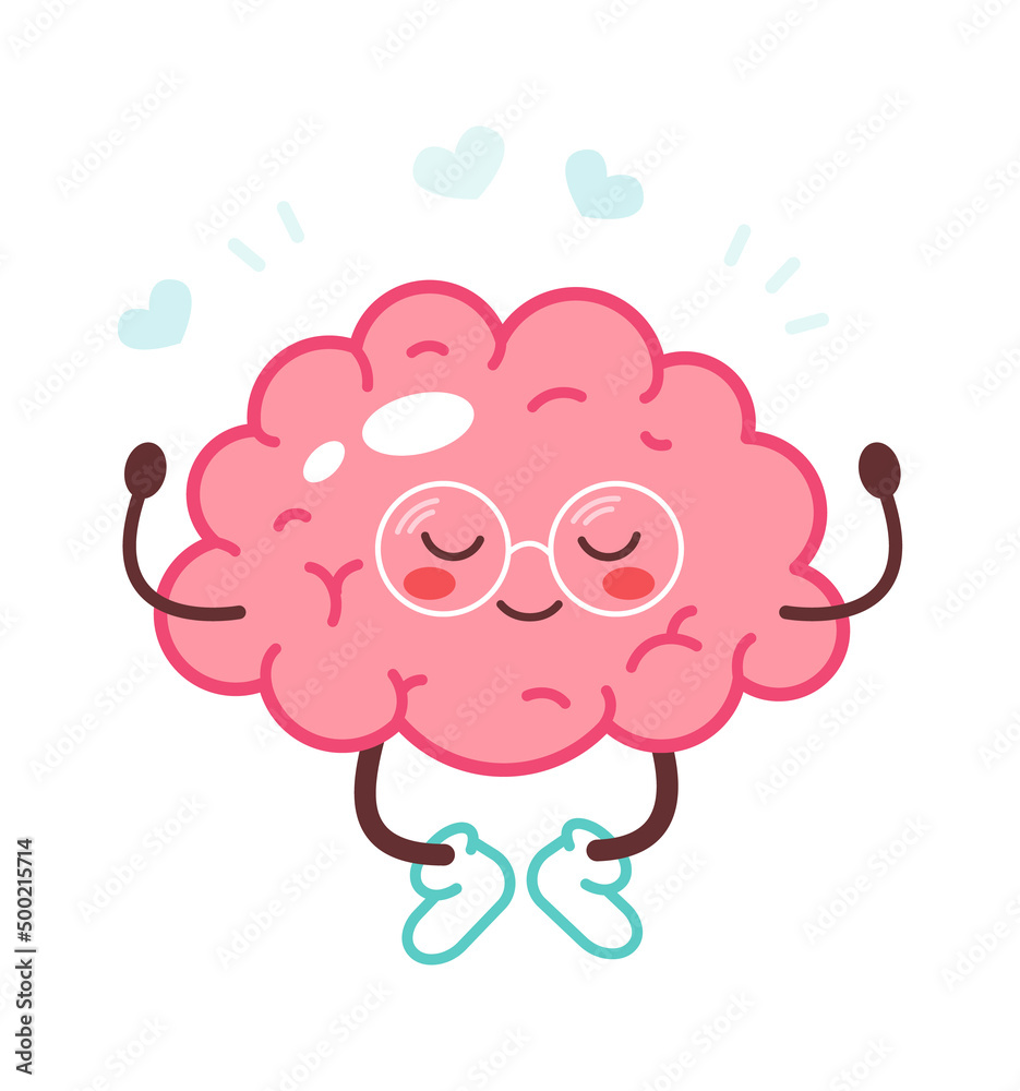 Cartoon brain meditates. Vector illustration