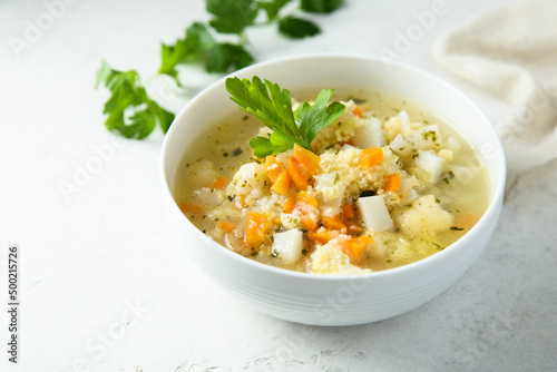 Homemade vegetable soup with millet