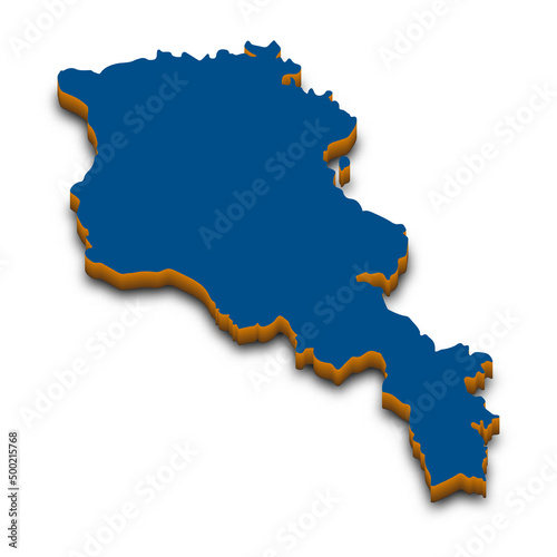 Armenia 3D map. Detailed 3d map with dropped shadow. Blue isometric silhouette. Vector illustration. Template for design and infographics.