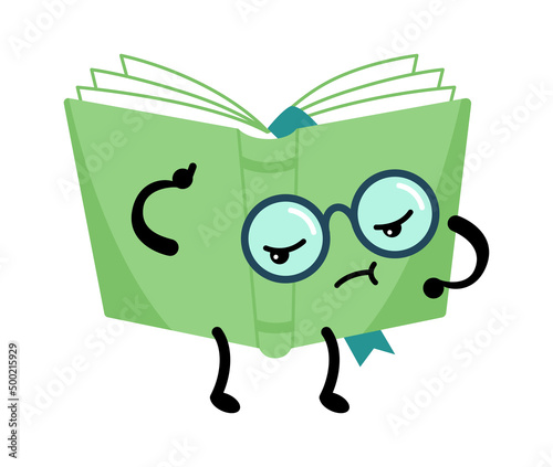 Sad cartoon book. Education icon. Vector illustration