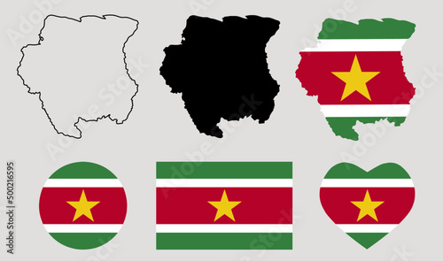 republic of suriname map flag icon set isolated on white background photo