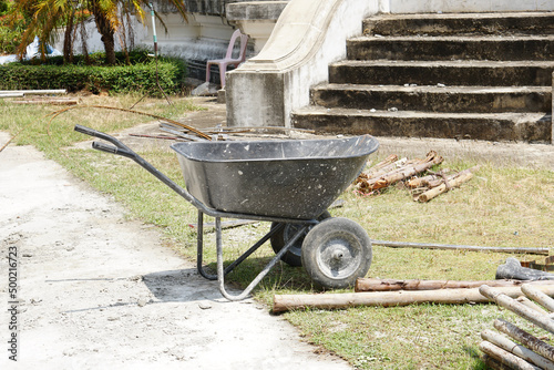 Trolley for loading cement in construction.