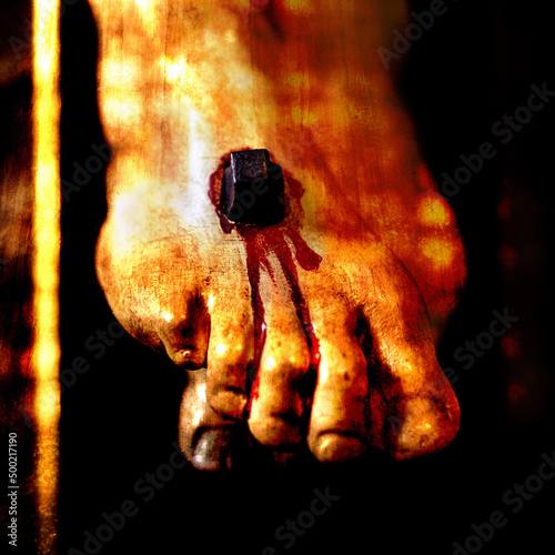 jesus christ  feet/hand detail on cross