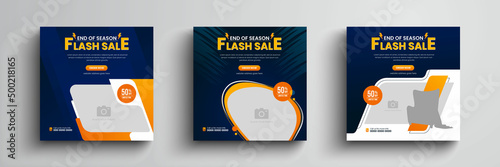 Flash sale social media post design, square sale banner set layout, product promotion instagram template