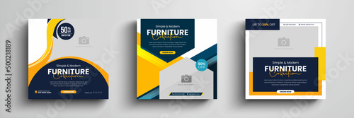 Furniture sale social media post design, square facebook post layout for product promotion, sale banner set instagram template