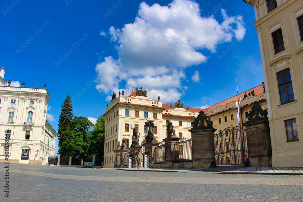Main gate to Prague castle with gigant statues. Hradčany. Czech Republic.