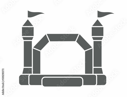 Bouncy inflatable castle. Tower and equipment for child playground. Jumping house sign. Glyph vector silhouette icon