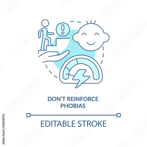 Do not reinforce phobias turquoise concept icon. Help to overcome fear. Helping child abstract idea thin line illustration. Isolated outline drawing. Editable stroke. Arial, Myriad Pro-Bold fonts used