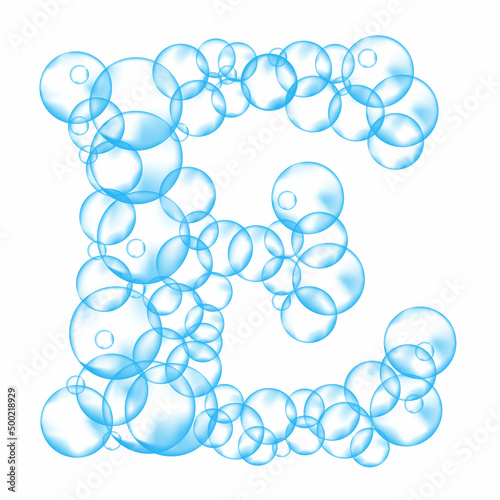 Alphabet of soap bubbles. Water suds letter E. Realistic vector font isolated on white background