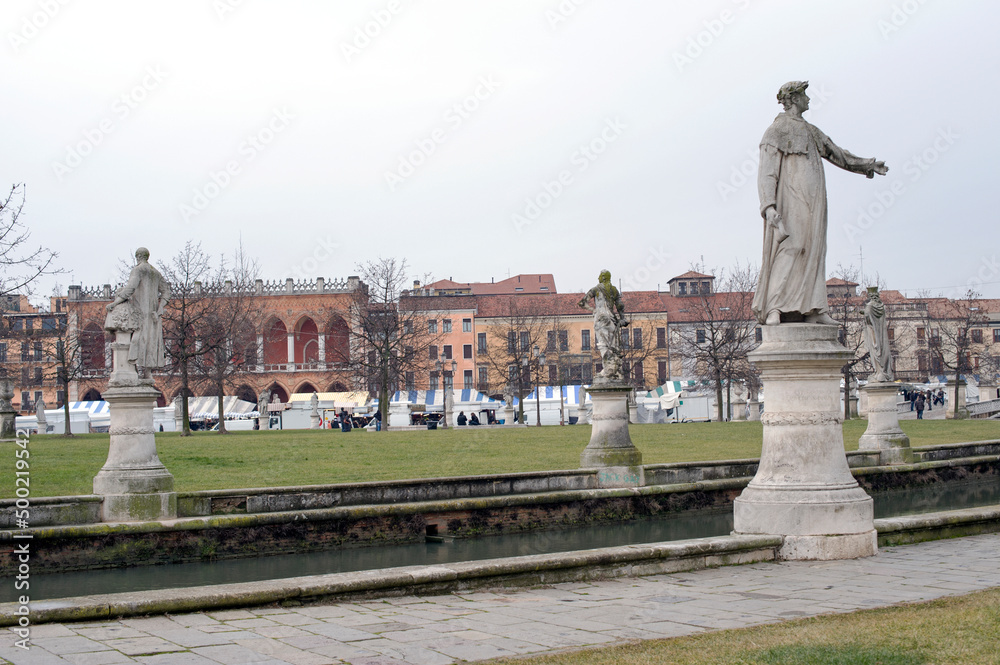 The park with its 78 statues in Piazza Prato della Valle, Padua, Italy.