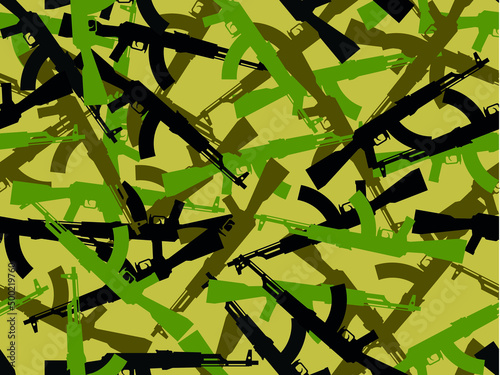 Camouflage endless vector pattern AK-47 assault rifle. Vector camouflage from AK-47 for print, limitless. Green shades
