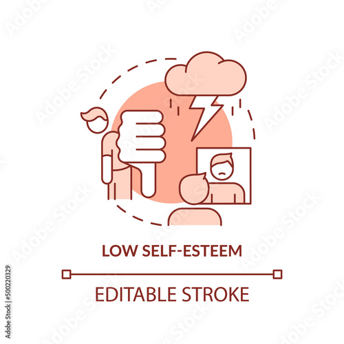Low self esteem terracotta concept icon. Compare issue. Downside of social media abstract idea thin line illustration. Isolated outline drawing. Editable stroke. Arial, Myriad Pro-Bold fonts used