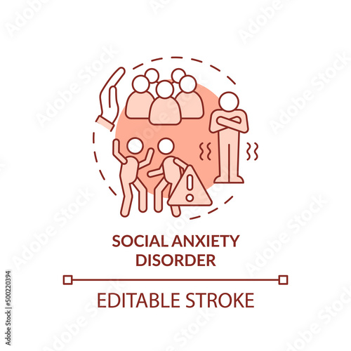 Social anxiety disorder terracotta concept icon. Downside of social media abstract idea thin line illustration. Isolated outline drawing. Editable stroke. Arial, Myriad Pro-Bold fonts used
