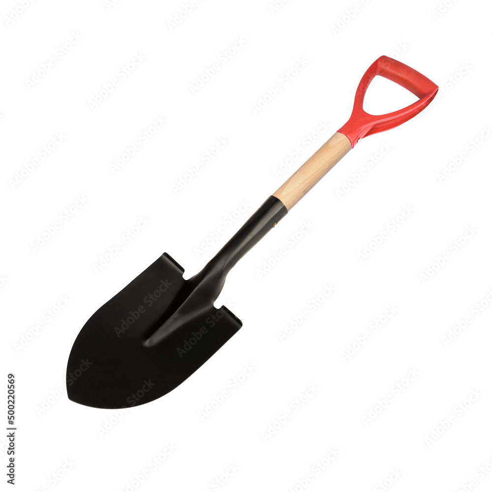 Black shovel with red handle isolated over white background Black shovel with red handle isolated over white background