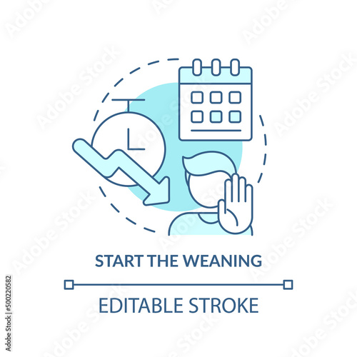 Start weaning turquoise concept icon. Reduce playing. Coping with gaming addiction abstract idea thin line illustration. Isolated outline drawing. Editable stroke. Arial, Myriad Pro-Bold fonts used