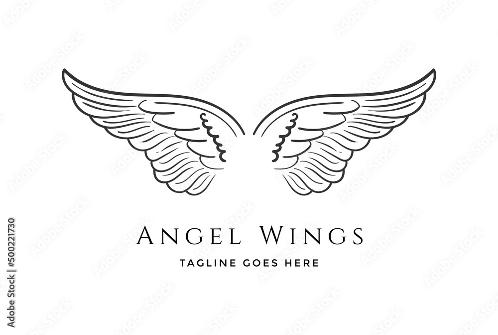 Obraz premium Vintage Spread Angel or Eagle Hawk Falcon Dove Pigeon Bird Wings Illustration Logo Design Vector