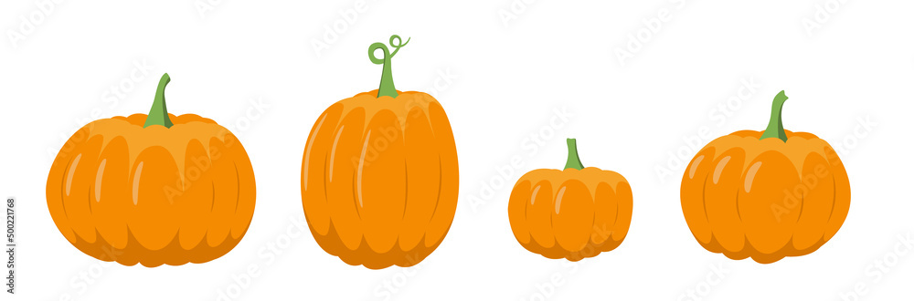 Pumpkin set. Orange pumpkin, fall, Halloween. Flat, vector - obrazy, fototapety, plakaty 