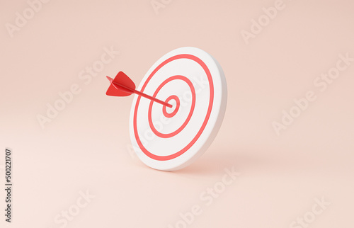 Isolate of Dartboard with arrow on pink background for symbol of setup business objective and achievement target concept by 3d render.