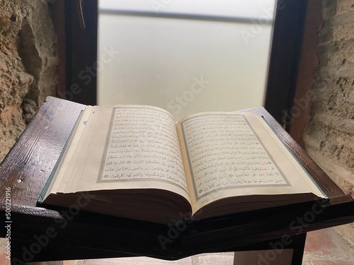 quran in window of a small heigha sofia in İznik which is old church and  called saint sofia church