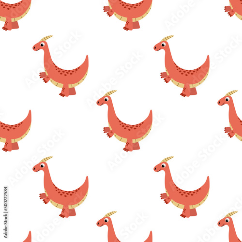 Parasaurolophus seamless pattern. Dinosaur. Funny dino. Vector, flat