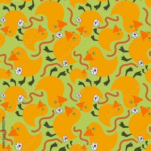 Animals seamless yellow ducks pattern for fabrics and textiles and packaging and gifts and cards and linens and kids