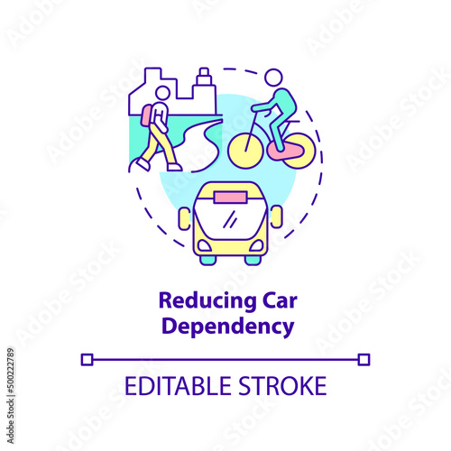 Reducing car dependency concept icon. Sustainability in urban planning abstract idea thin line illustration. Car-sharing. Isolated outline drawing. Editable stroke. Arial, Myriad Pro-Bold fonts used