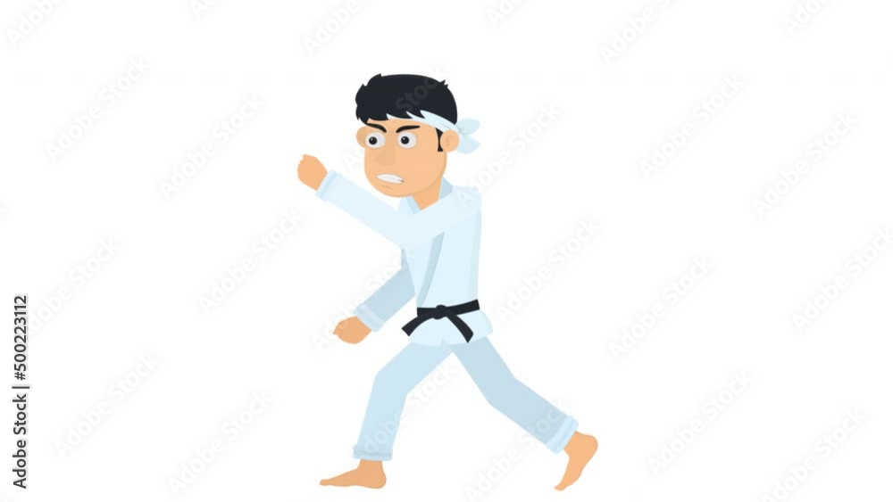 Fighter in a kimono. Karate training animation, alpha channel enabled. Cartoon Fighter in a kimono. Karate training animation, alpha channel enabled. Cartoon