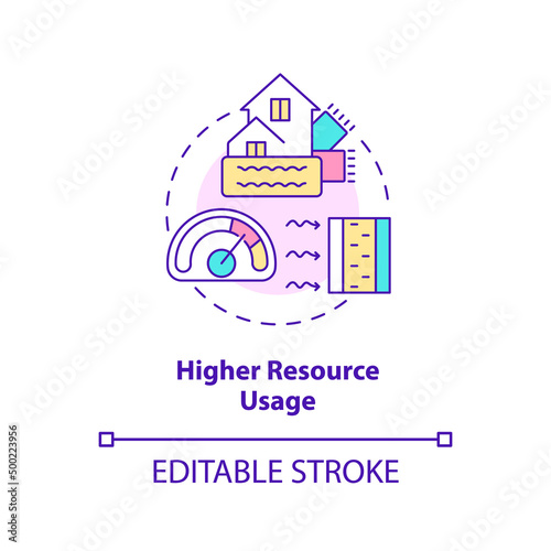 Higher resource usage concept icon. Disadvantage of zero-energy building abstract idea thin line illustration. Isolated outline drawing. Editable stroke. Arial, Myriad Pro-Bold fonts used