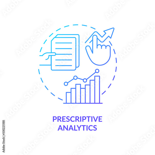 Prescriptive analytics blue gradient concept icon. Business data analysis type abstract idea thin line illustration. Marketing and sales. Isolated outline drawing. Myriad Pro-Bold font used