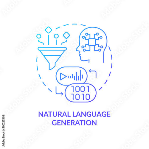 Natural language generation blue gradient concept icon. Augmented data management abstract idea thin line illustration. Software process. Isolated outline drawing. Myriad Pro-Bold font used