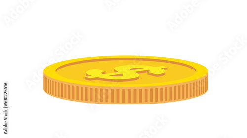 Gold coin of one dollar. Isolated, flat, golden money, token photo