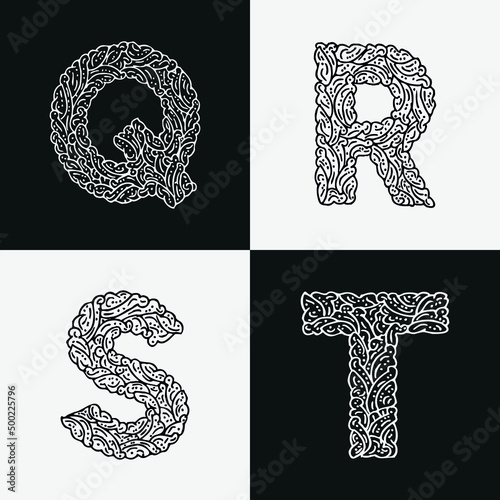 set of doodle font alphabets numbers and symbols