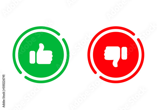 Yes or no icon. Green tick symbol and red cross sign in circle. Checkmark and check icon. Approval. Like and dislike icon. X or approve or deny line art vector icon for apps and websites and ui ux.