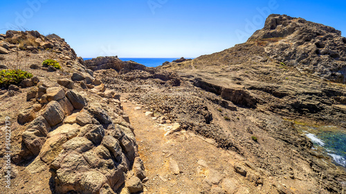 Columnar Jointing Structures Of Punta Baja, Lava Flows, Volcanic Rocks, Cabo de Gata-Níjar Natural Park, UNESCO Biosphere Reserve, Hot Desert Climate Region, Almería, Andalucía, Spain, Europe