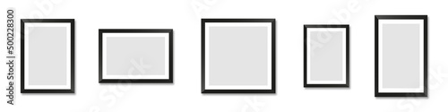 Realistic picture frame mockup rectangle, square collection. Blank frame border mockups. Isolated Black and white pictures frames mock-up on isolated background. Vector illustration EPS 10