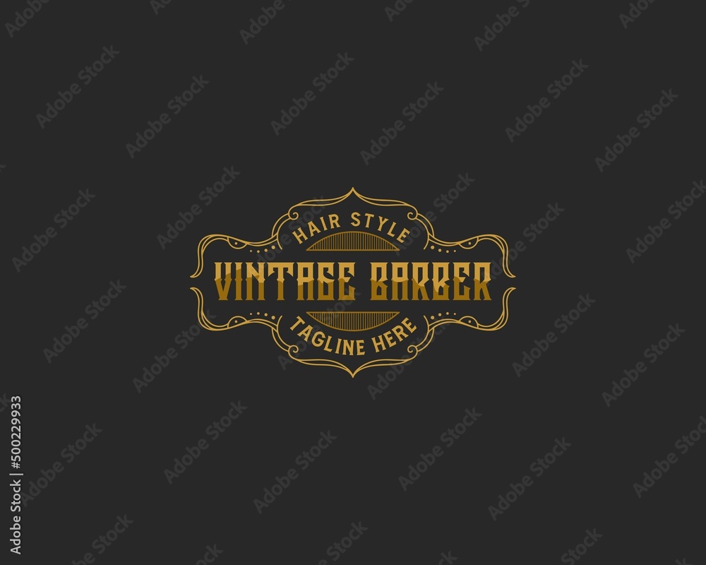 Vintage Logo Barbershop With Gold Style