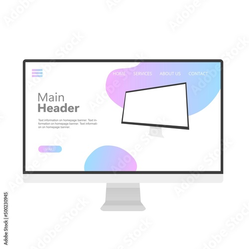 Web design home page theme, mockup vector illustration. Monitor, front view. Webdesigner