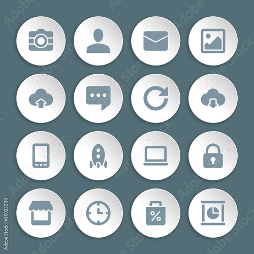 Flat icons vector set paper and shadow effect for web design, infographics, ui and mobile apps. Objects, business, office, communication and marketing items