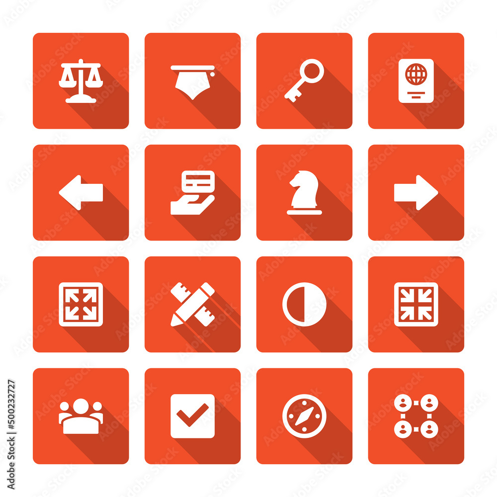 Flat icons vector set and long shadow effect for web design, infographics, ui and mobile apps. Objects, business, office, communication and marketing items Flat icons vector set and long shadow effect for web design, infographics, ui and mobile apps. Objects, business, office, communication and marketing items