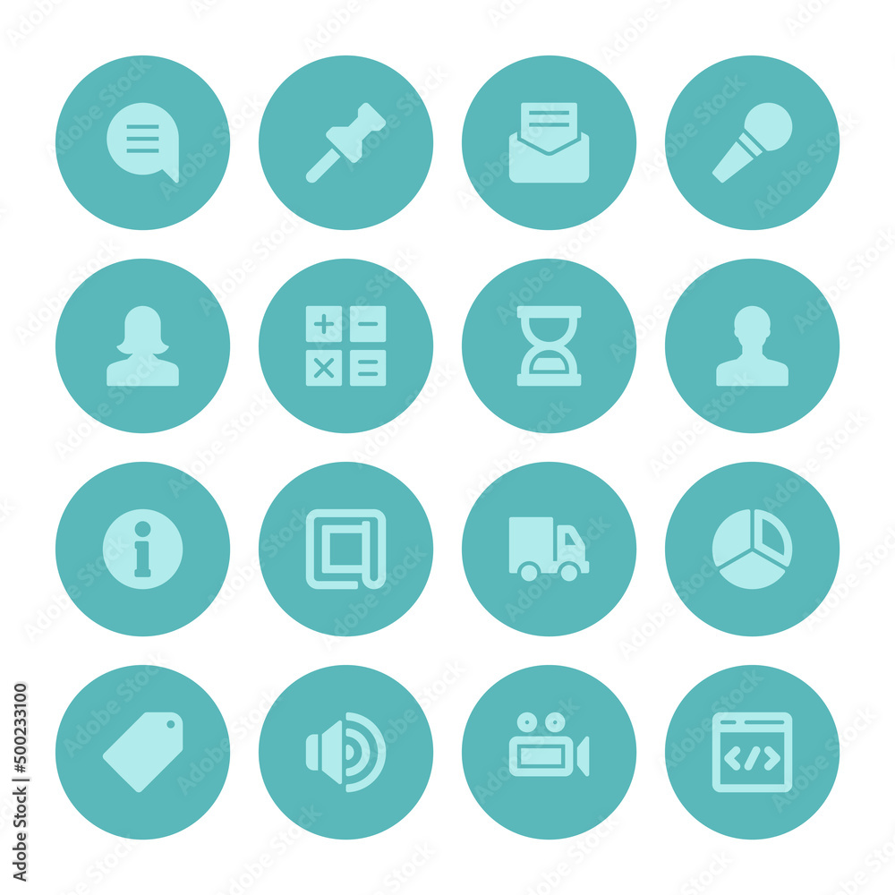 Flat icons vector set and long shadow effect for web design, infographics, ui and mobile apps. Objects, business, office, communication and marketing items