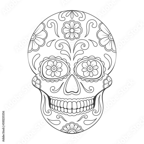 Day of The Dead sugar Skull with floral ornament. Mexican skull. Vector illustration isolated on white background