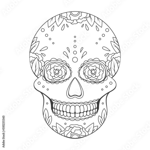 Day of The Dead sugar Skull with floral ornament. Mexican skull. Vector illustration isolated on white background