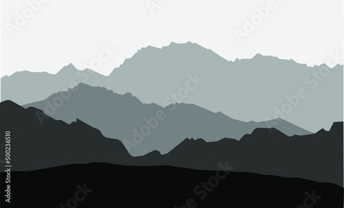contour silhouettes of mountains in black and white © Svetlana kuznetcova