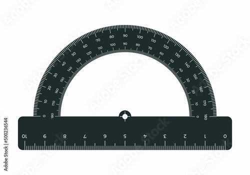 Vector illustration protractor ruler isolated on white background. Realistic protractor in flat style. Measurement and drawing tool. Tilt angle meter.