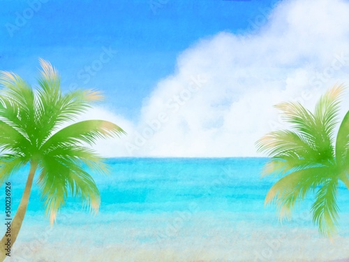 ヤシの木と真夏の南国ビーチ 背景素材