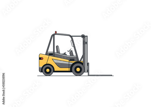 Flat line vector design of modern counterbalance forklift.