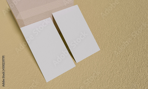 Double business card leaning against colorful cube 3d rendering