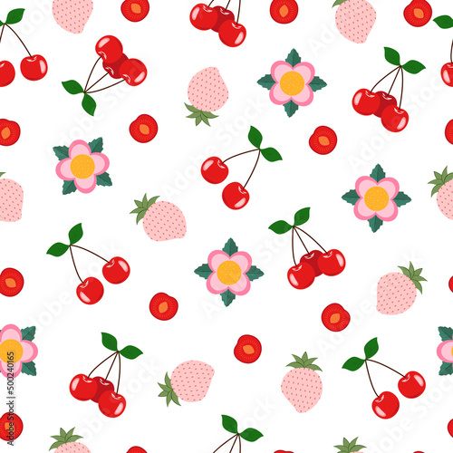 Seamless pattern with cherries and strawberries